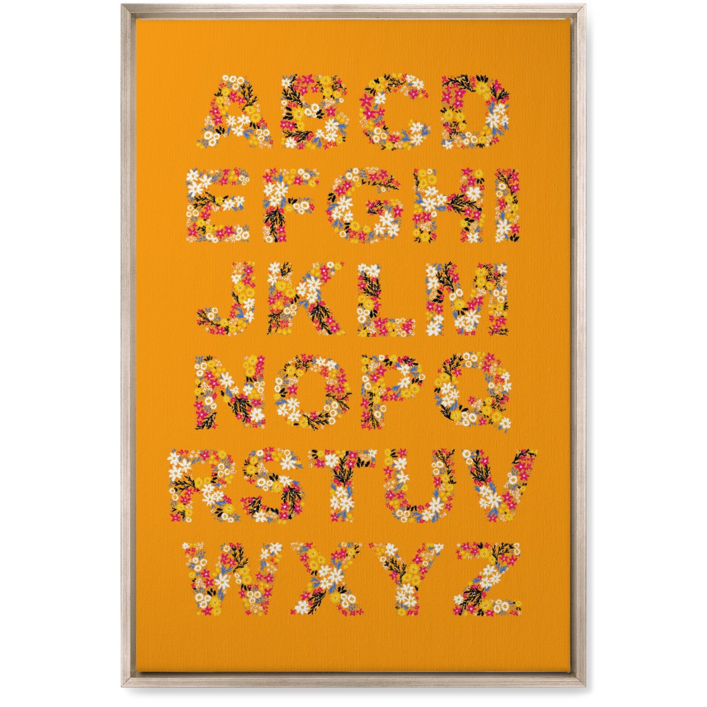 Rustic Wildflower Alphabet Wall Art, Metallic, Single piece, Canvas, 20x30, Orange, Amber