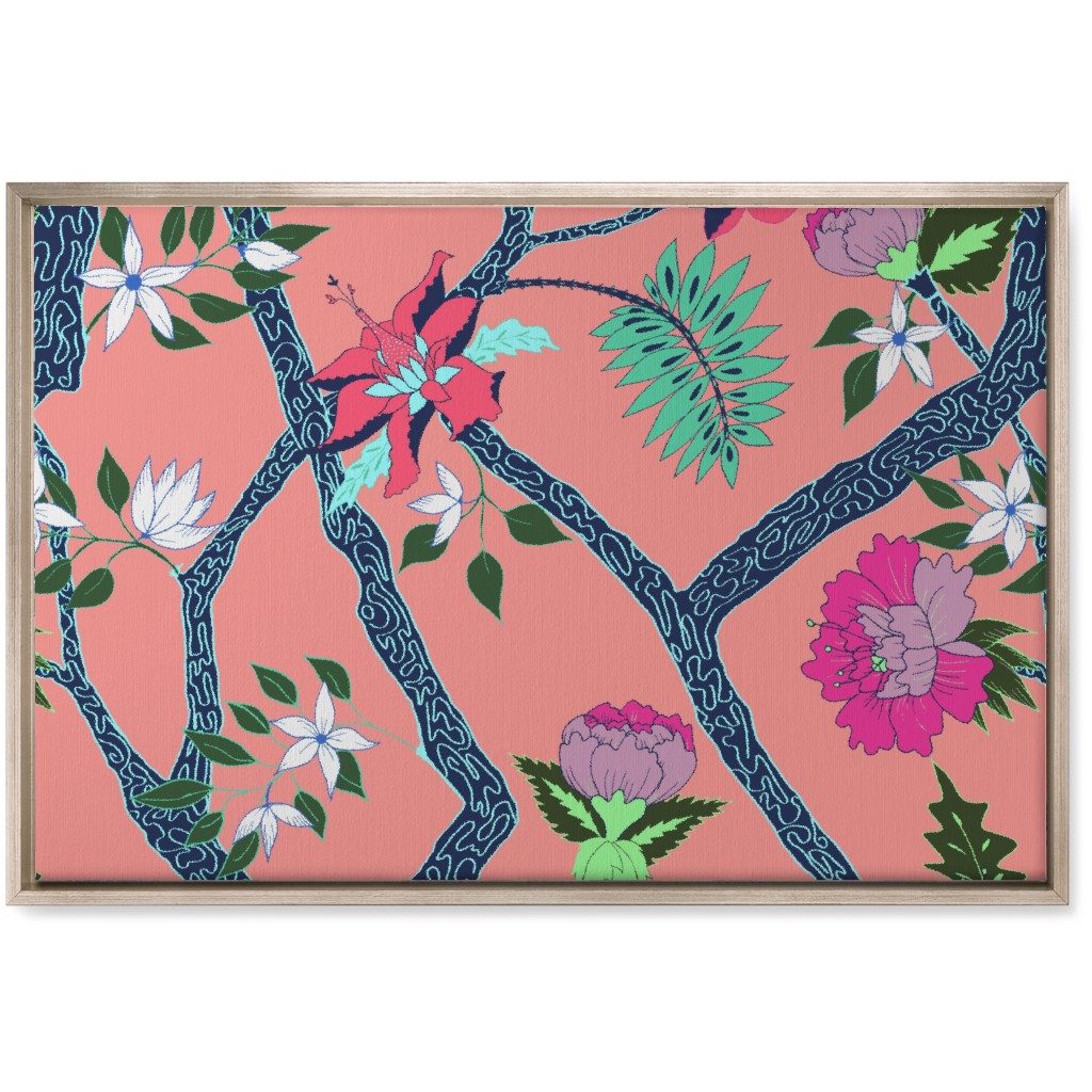 Peony Branches - Coral Wall Art, Metallic, Single piece, Canvas, 20x30, Multicolor