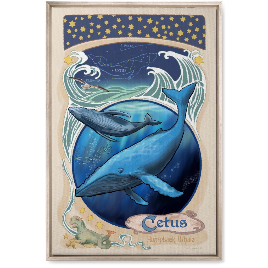 Art Nouveau Cetus the Humpback Whale Wall Art, Metallic, Single piece, Canvas, 20x30, Blue