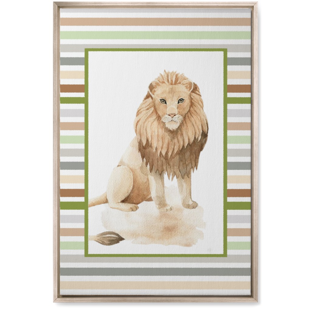 Jungle Safari Animals and Stripes - Lion Wall Art, Metallic, Single piece, Canvas, 20x30, Multicolor