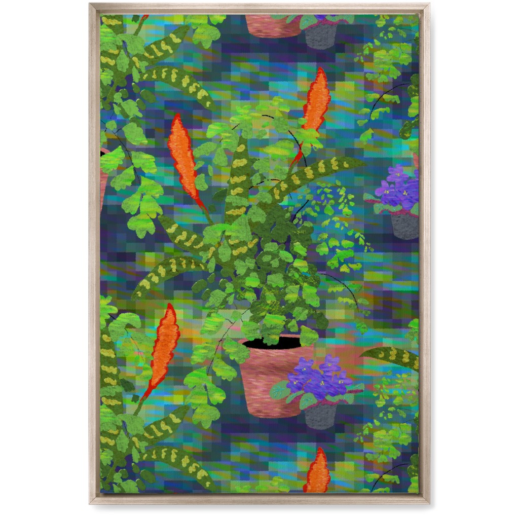 Impressionist Houseplants - Green Wall Art, Metallic, Single piece, Canvas, 20x30, Green, Classic Green