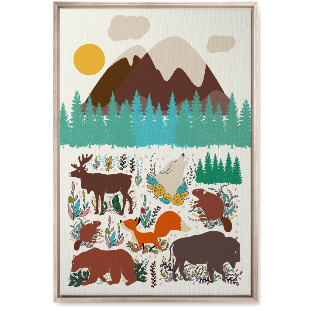 Wildlife Mountain Illustration Wall Art, Metallic, Single piece, Canvas, 20x30, Multicolor