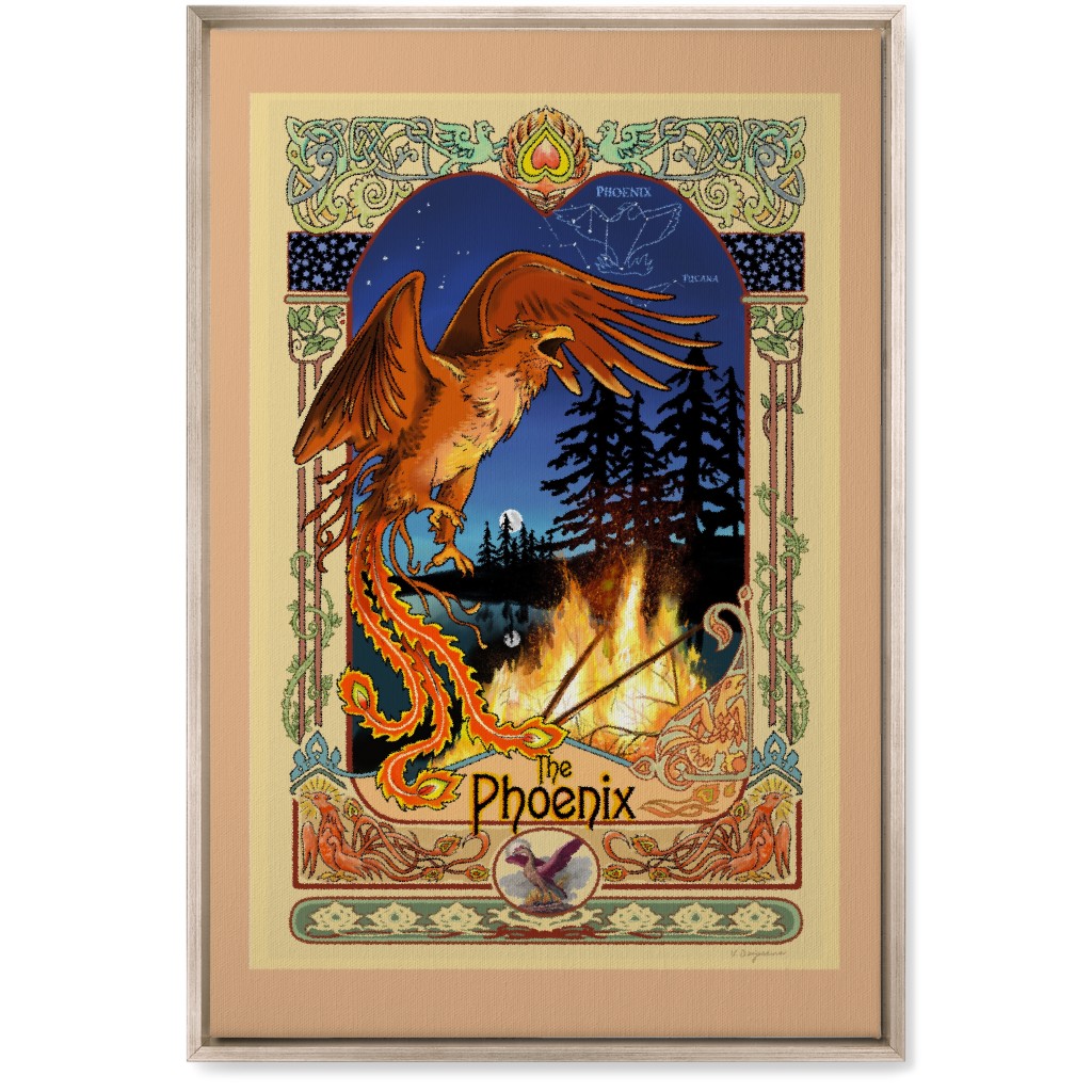 Art Nouveau Golden Phoenix Wall Art, Metallic, Single piece, Canvas, 20x30, Multicolor
