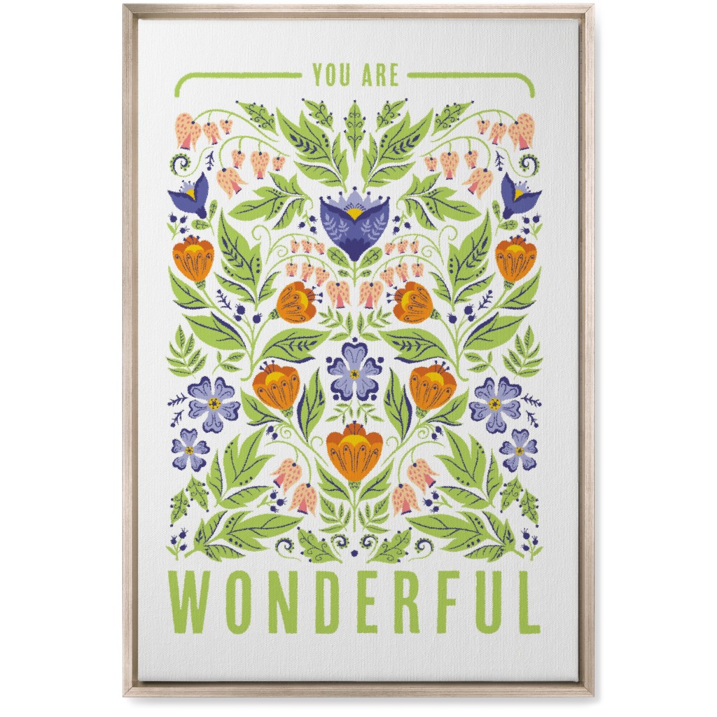 You Are Wonderful Floral - Green Wall Art, Metallic, Single piece, Canvas, 20x30, Green