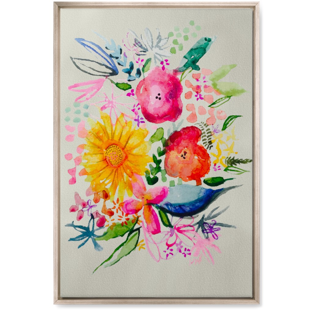 Summer Watercolor Floral Painting - Bright Wall Art, Metallic, Single piece, Canvas, 20x30, Multicolor