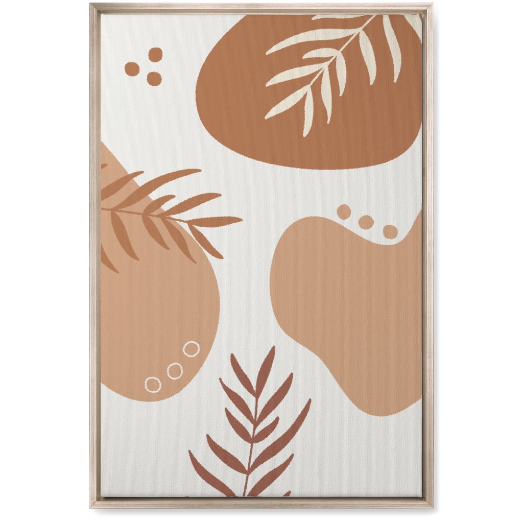 Abstract Shapes and Fern Leaves - Neutral Wall Art, Metallic, Single piece, Canvas, 20x30, Orange, Orange