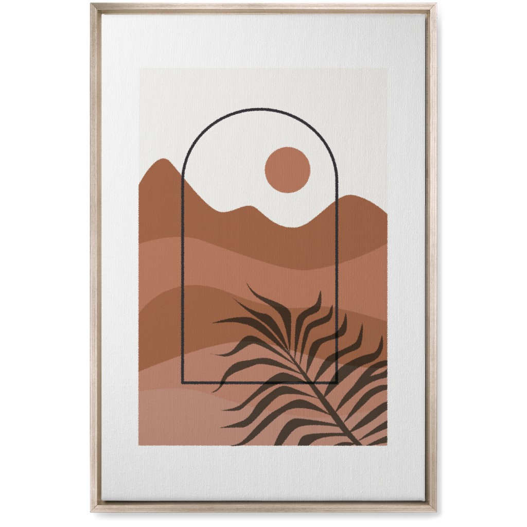 Floating Frame Abstract Mountain Landscape Wall Art, Metallic, Single piece, Canvas, 20x30, Red