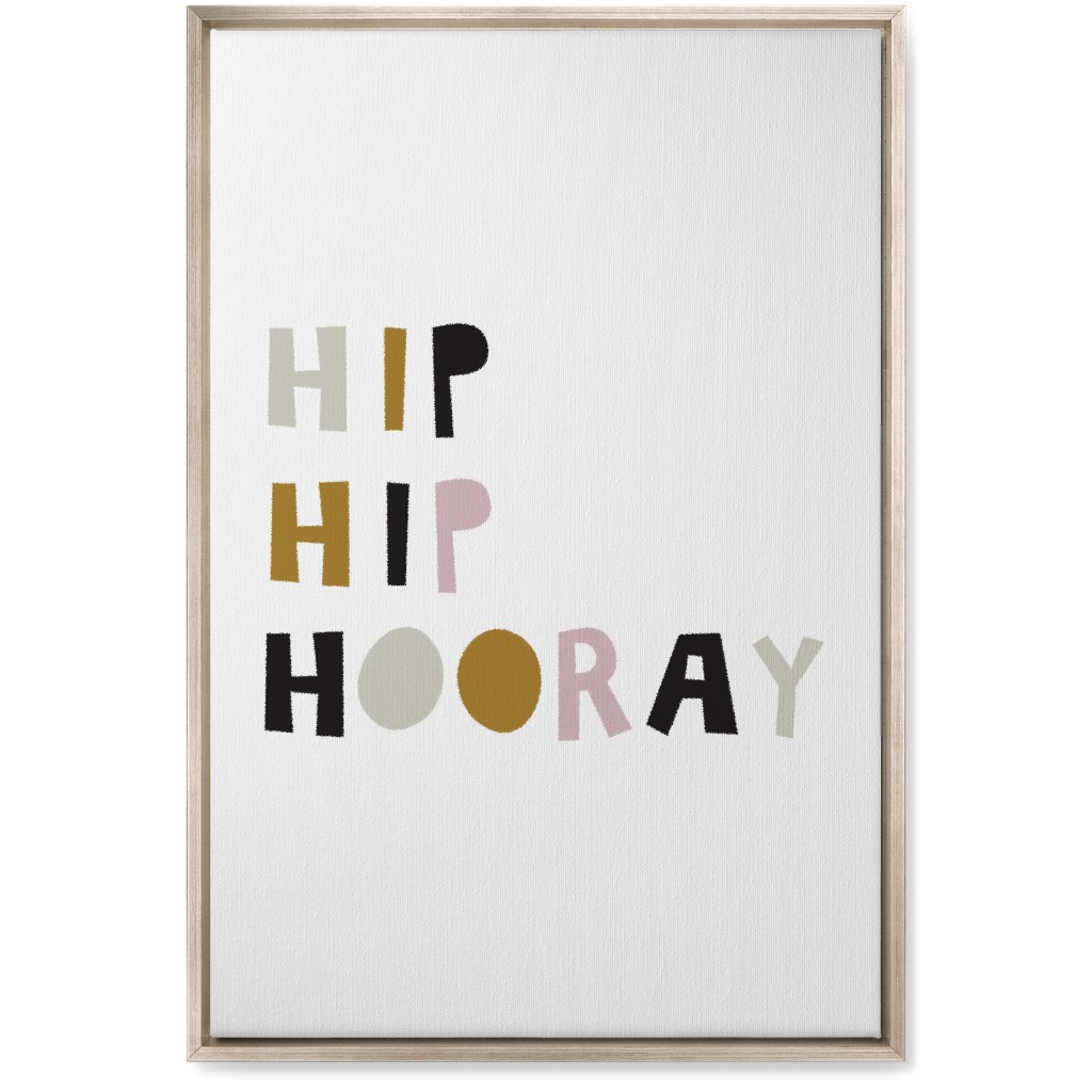 Hip Hip Hooray Typography - Neutral With Pink Wall Art, Metallic, Single piece, Canvas, 20x30, Multicolor