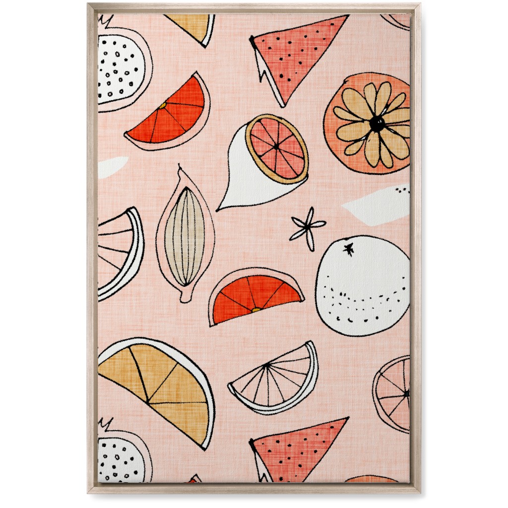 Pop Mod Fruits - Pink Wall Art, Metallic, Single piece, Canvas, 20x30, Pink