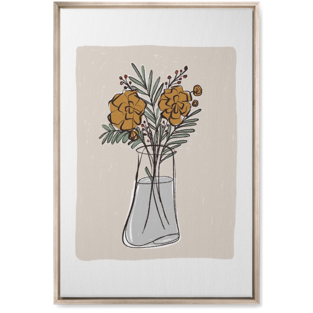 Bouquet Study - Yellow on Beige Wall Art, Metallic, Single piece, Canvas, 20x30, Beige