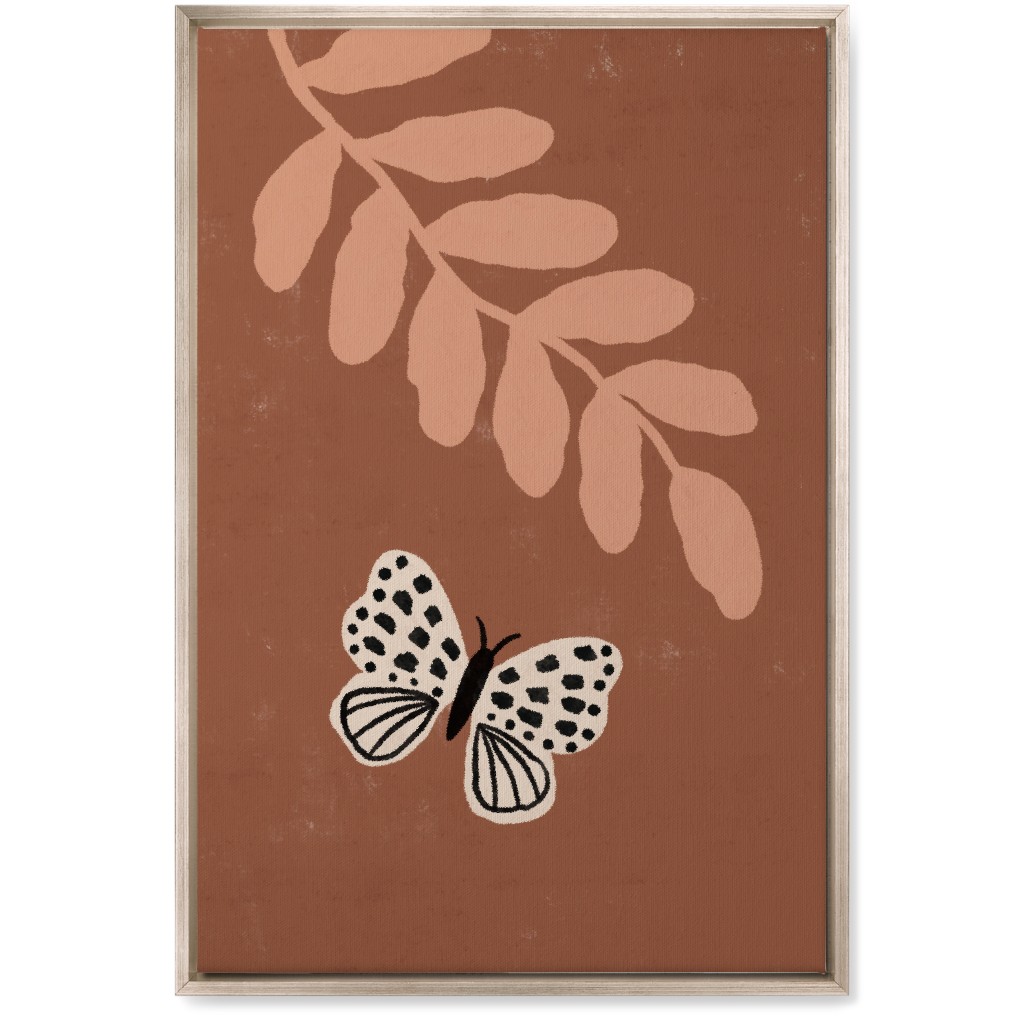 Butterfly and Leaves - Warm Wall Art, Metallic, Single piece, Canvas, 20x30, Brown, Brown