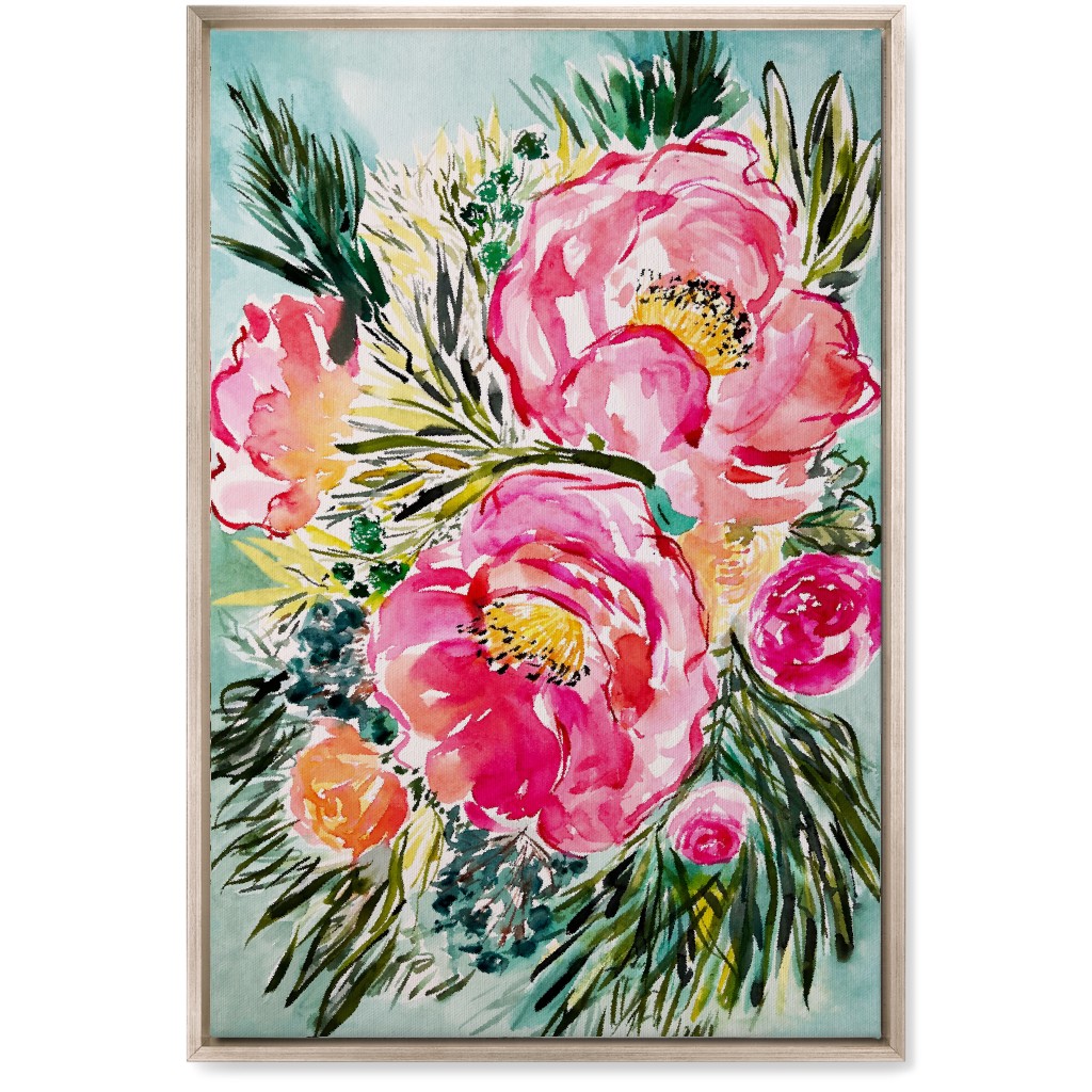 Aria Floral - Pink Wall Art, Metallic, Single piece, Canvas, 20x30, Pink, Bright Pink