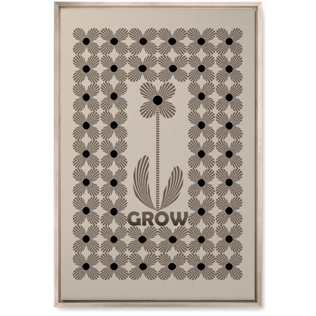 Grow Modern Flower - Beige and Black Wall Art, Metallic, Single piece, Canvas, 20x30, Beige