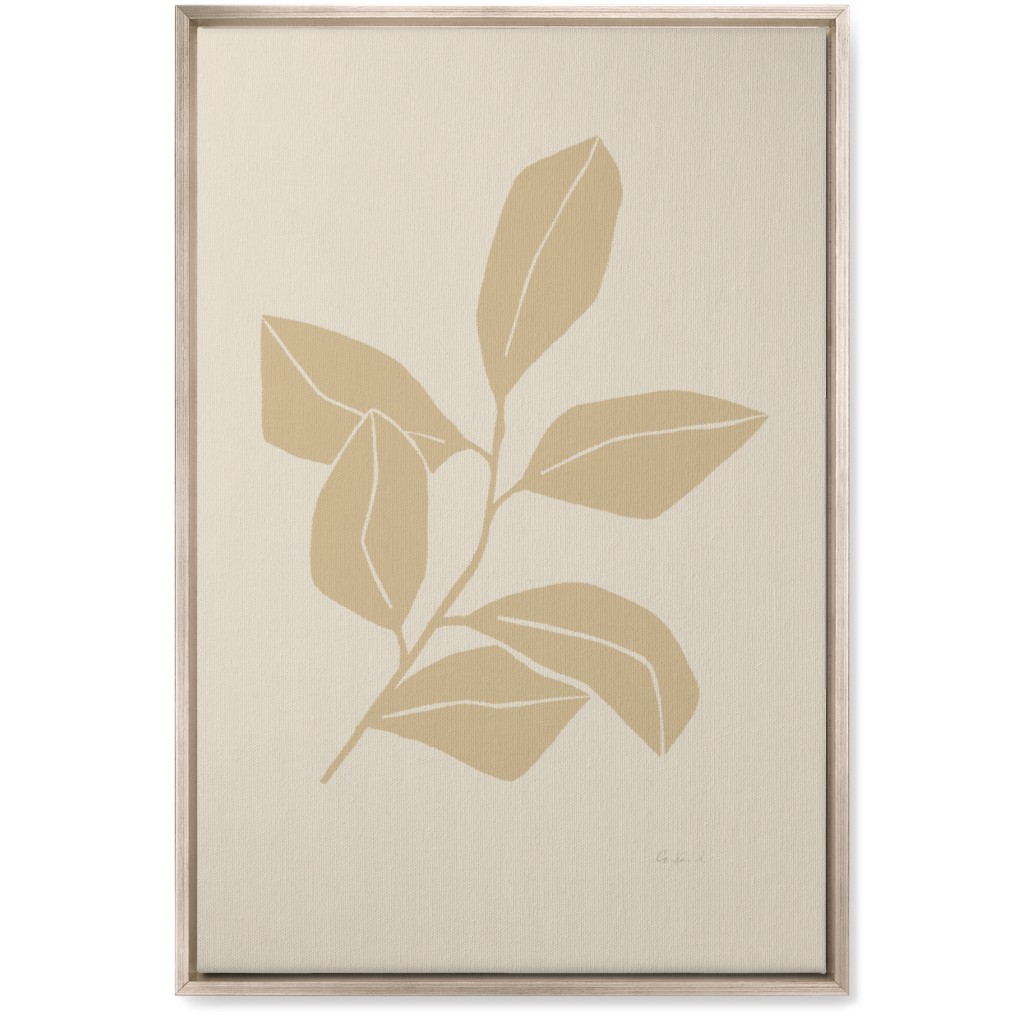 Botanical Ficus Branch With Leaves - Neutral Wall Art, Metallic, Single piece, Canvas, 20x30, Beige, Pearl