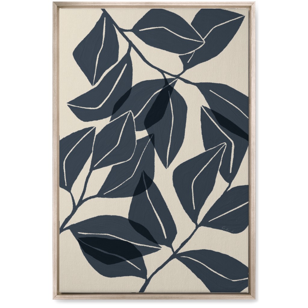 Botanical Ficus Leaves Wall Art, Metallic, Single piece, Canvas, 20x30, Blue