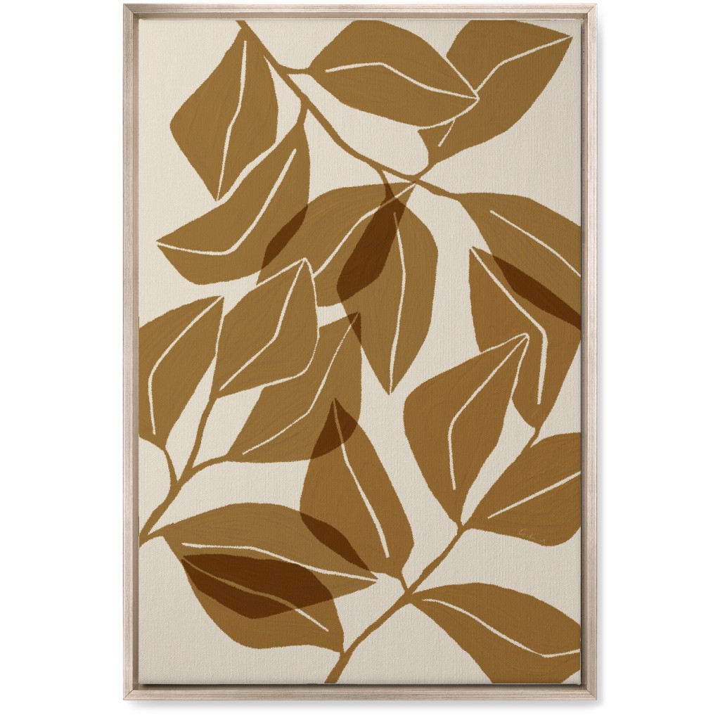 Botanical Ficus Leaves Wall Art, Metallic, Single piece, Canvas, 20x30, Brown, Golden