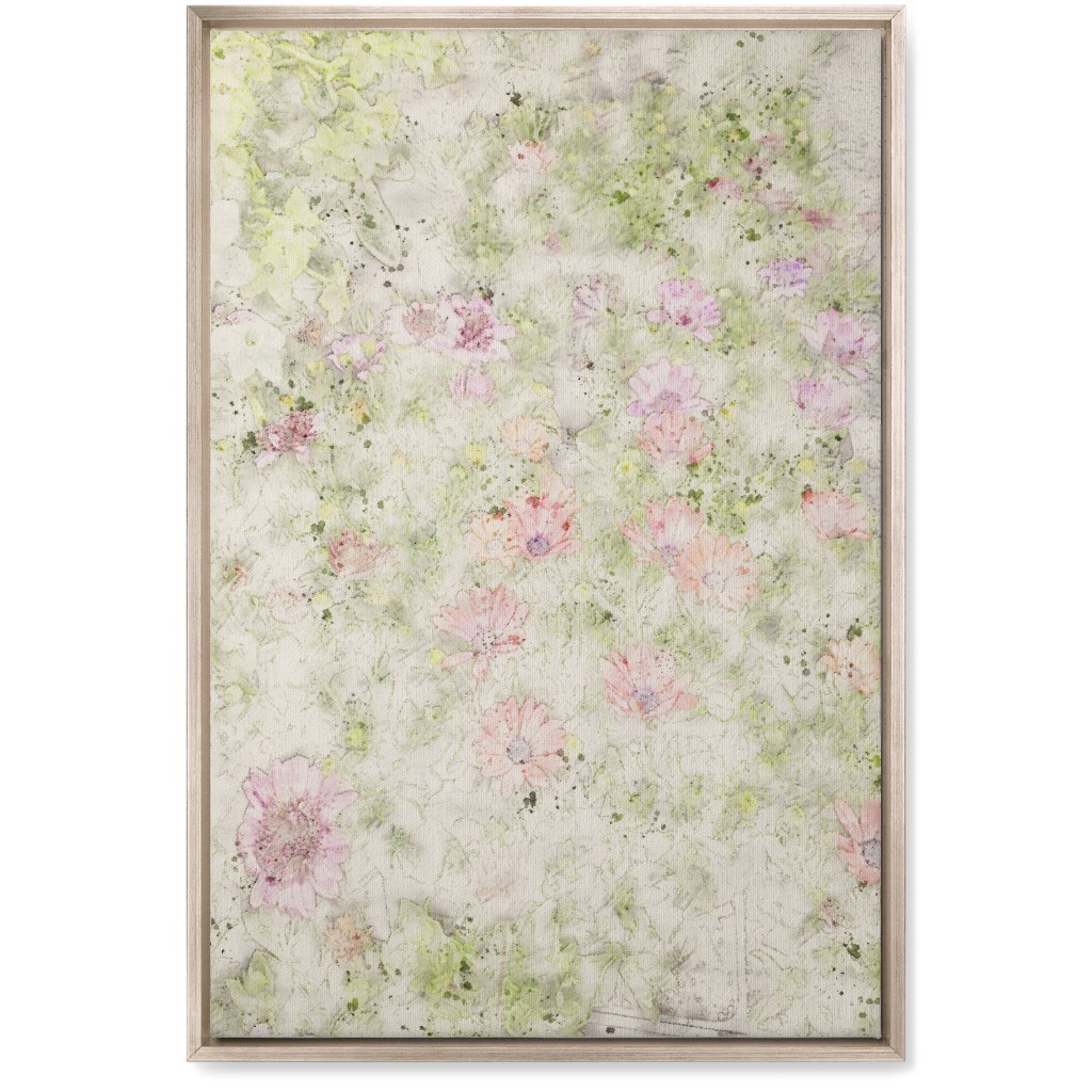 Watercolor Floral - Beige and Pink Wall Art, Metallic, Single piece, Canvas, 20x30, Beige