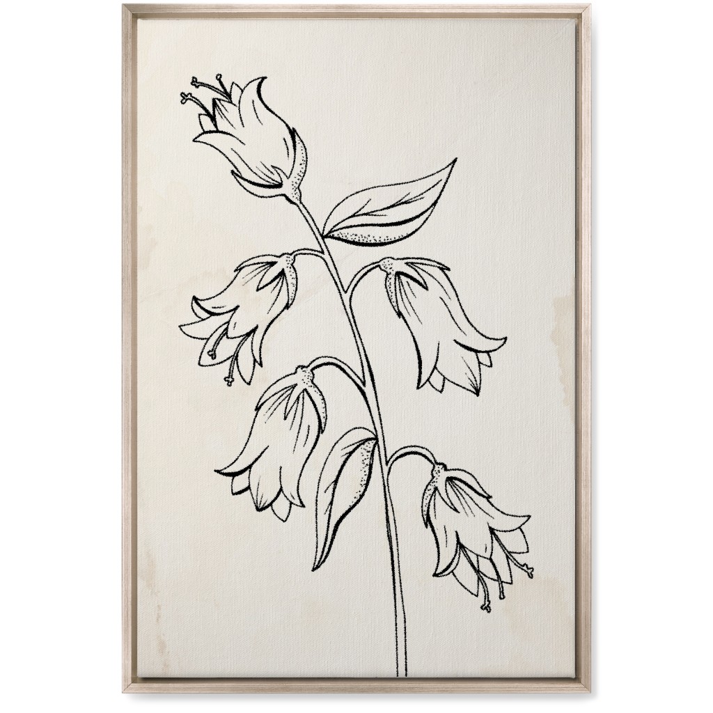 Vintage Bell Flower Sketch - Beige and Black Wall Art, Metallic, Single piece, Canvas, 20x30, Beige