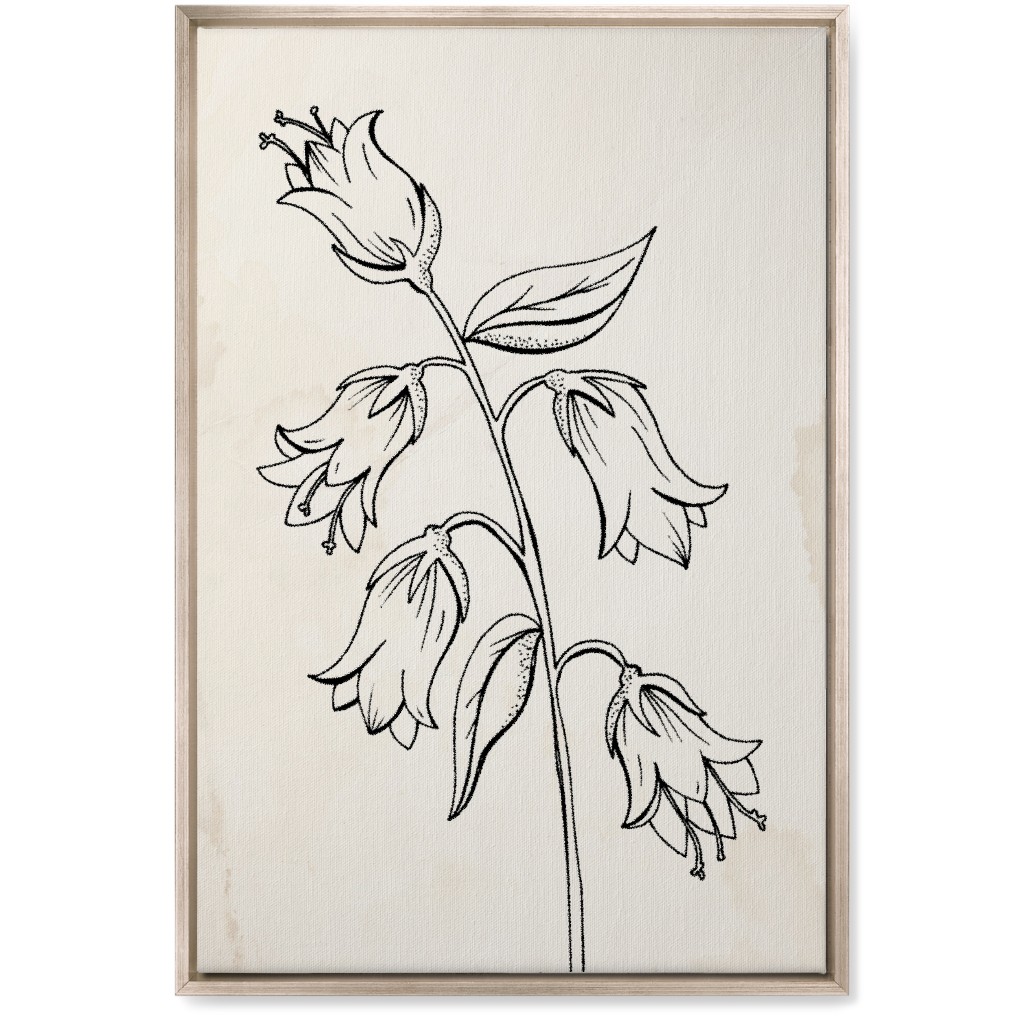 Vintage Bell Flower Sketch - Beige and Black Wall Art, Metallic, Single piece, Canvas, 20x30, Beige, Pearl