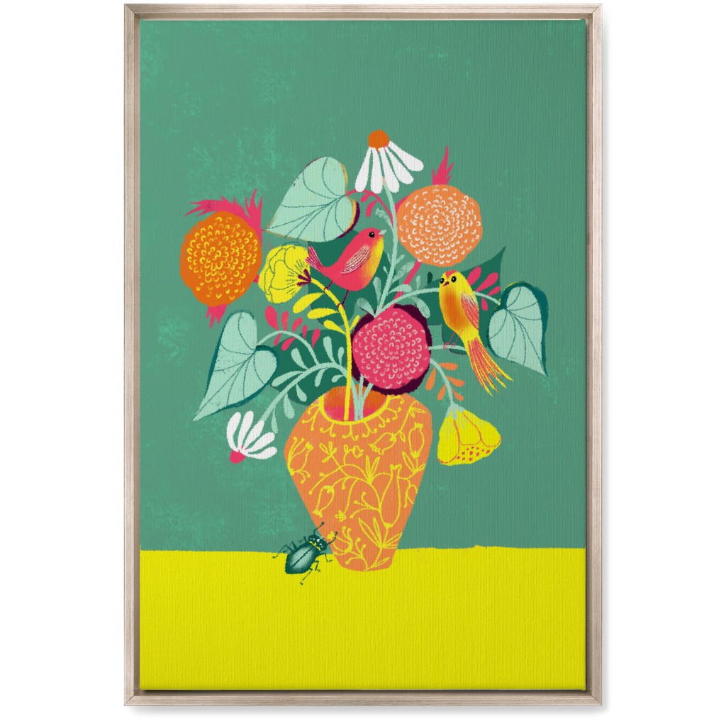 Birds and Bugs Bouquet - Multi Wall Art, Metallic, Single piece, Canvas, 20x30, Green, Classic Green