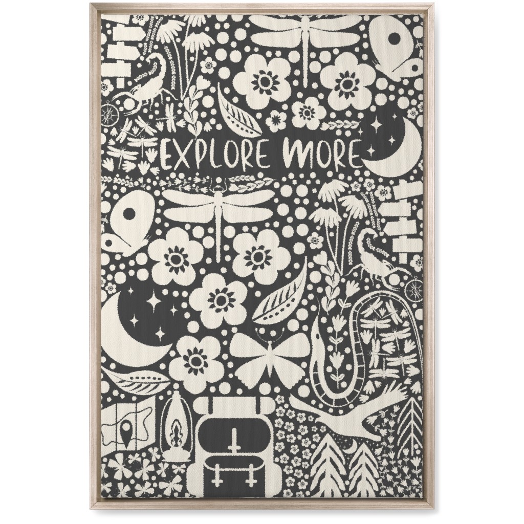 Explore More, Adventure - Black and White Wall Art, Metallic, Single piece, Canvas, 20x30, Black, Black