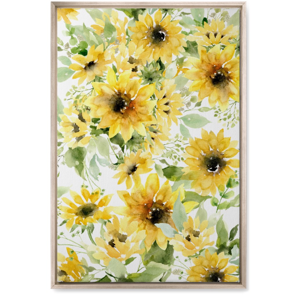 Field of Sunflowers Watercolor - Yellow Wall Art, Metallic, Single piece, Canvas, 20x30, Yellow