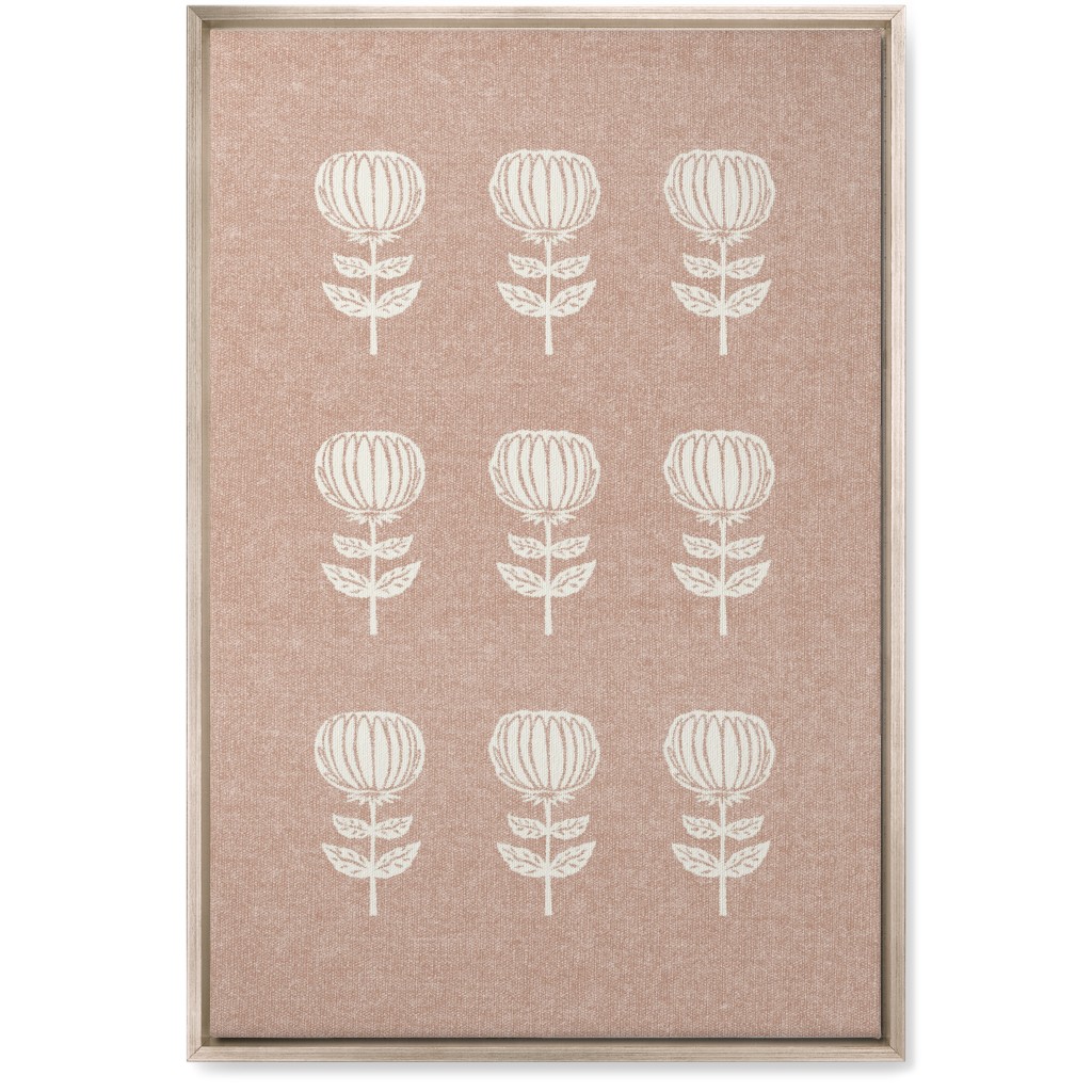 Block Print Floral Wall Art, Metallic, Single piece, Canvas, 20x30, Pink