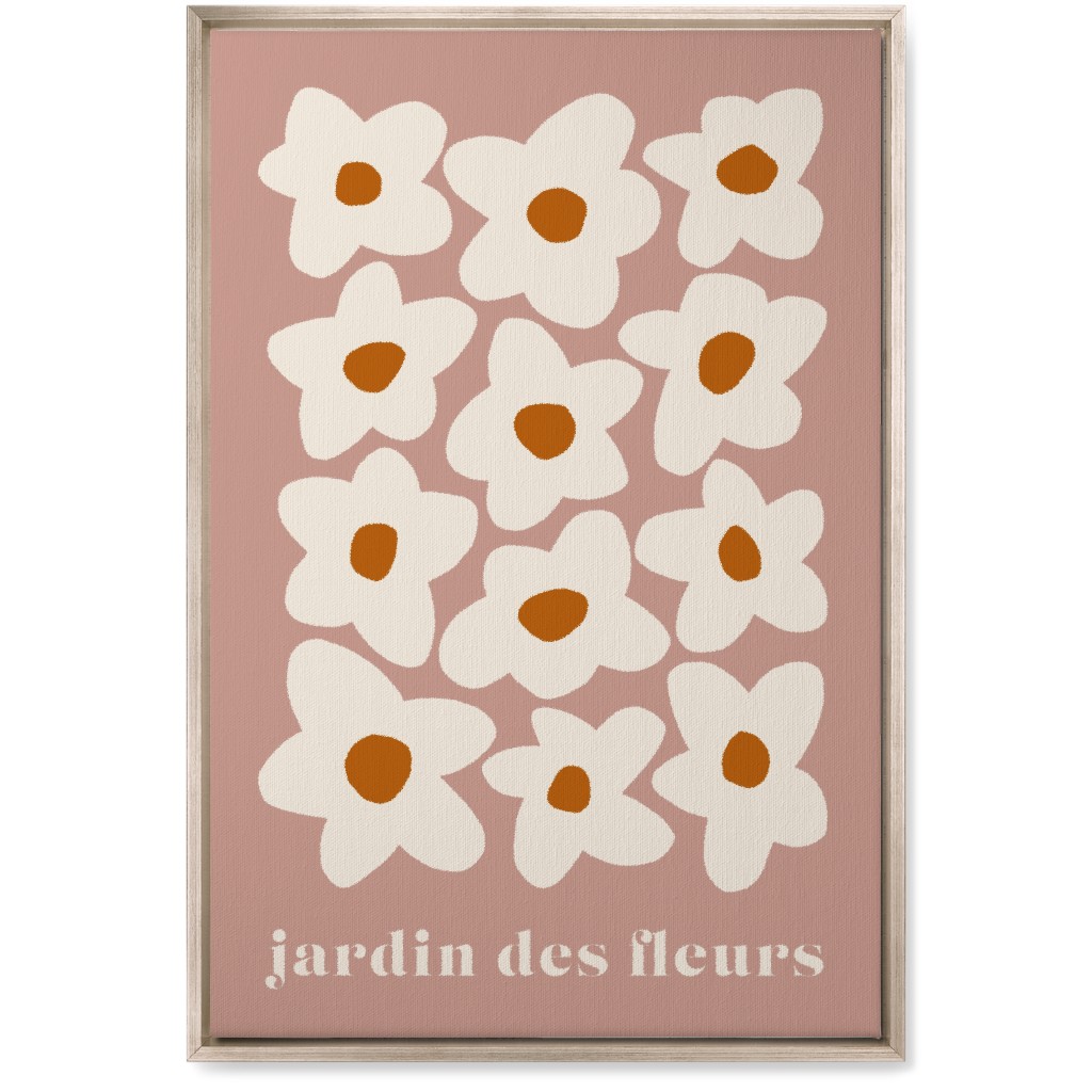 Botanical Graphic Retro Flower Garden Wall Art, Metallic, Single piece, Canvas, 20x30, Pink, Whisper