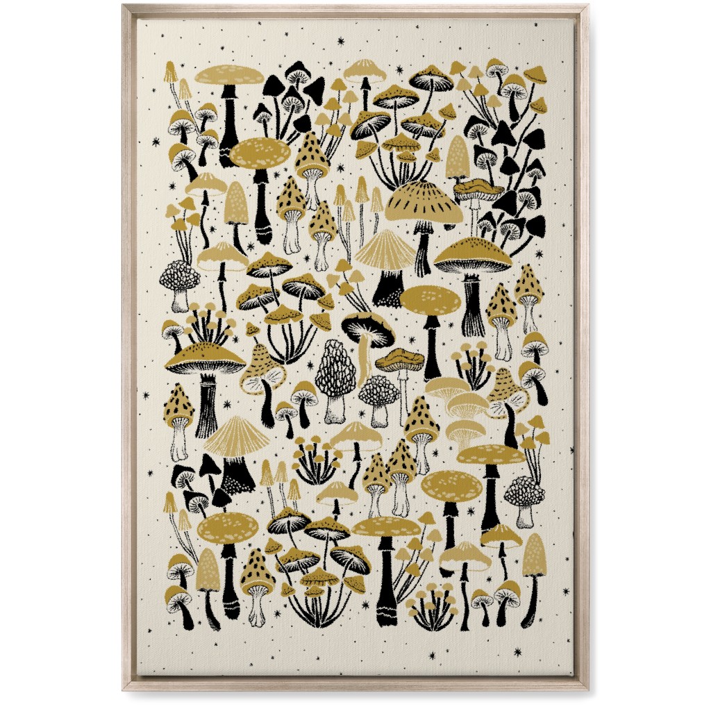 Mushrooms and Stars Wall Art, Metallic, Single piece, Canvas, 20x30, Yellow