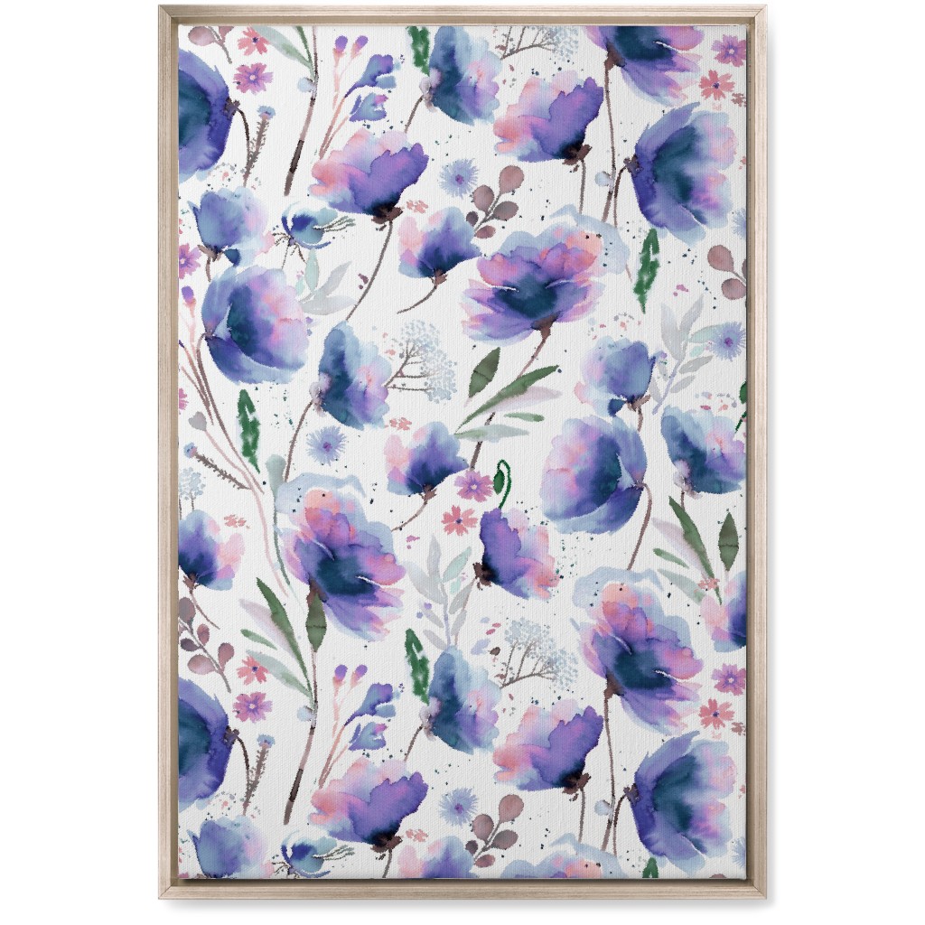 Abstract Poppies - Blue Wall Art, Metallic, Single piece, Canvas, 20x30, Blue