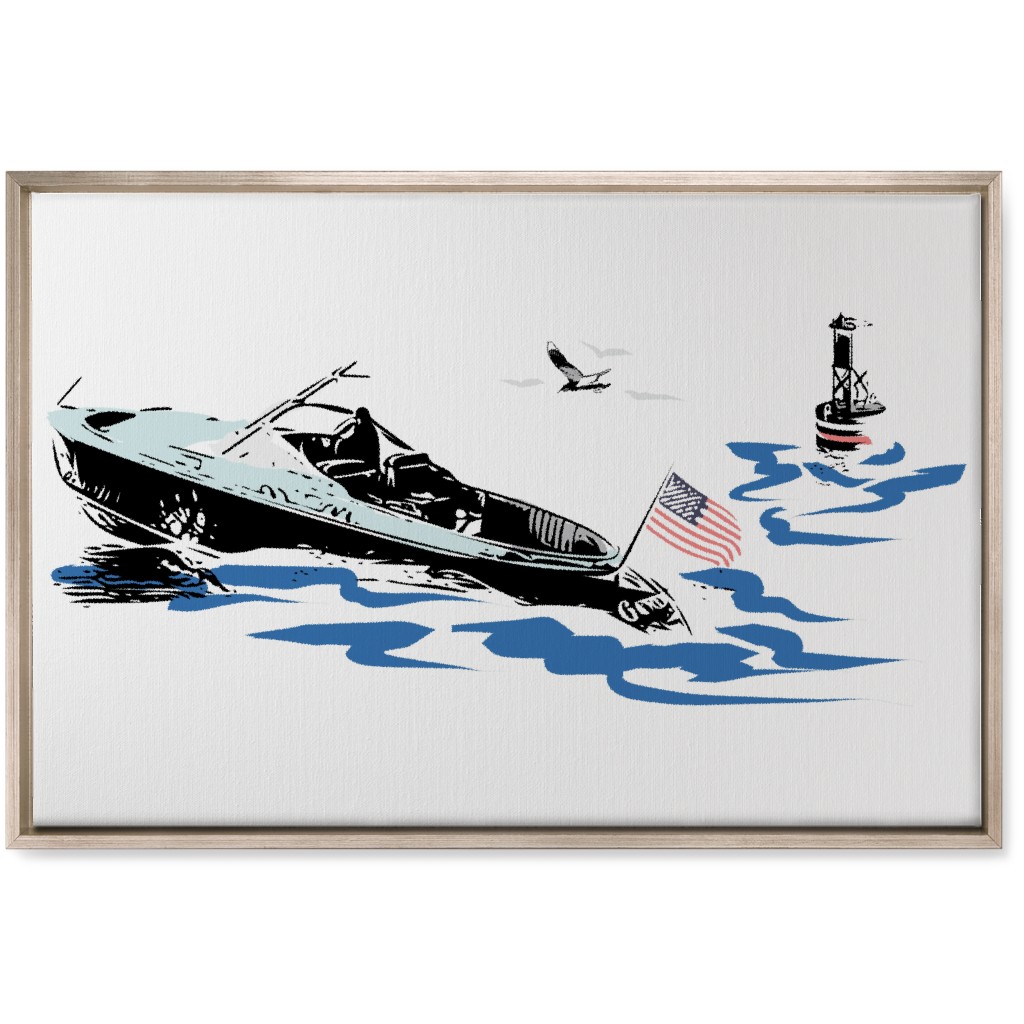 Boating America - White and Blue Wall Art, Metallic, Single piece, Canvas, 20x30, White