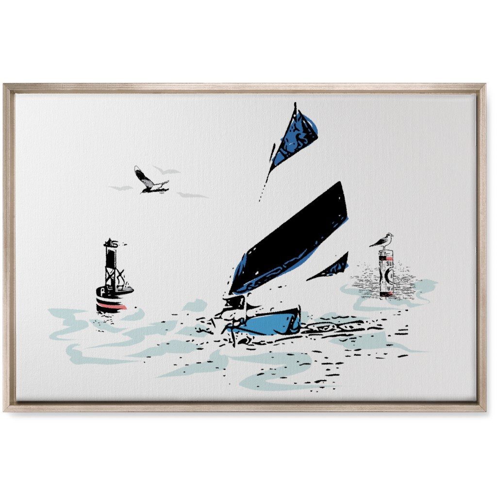 Sailing Away - White and Blue Wall Art, Metallic, Single piece, Canvas, 20x30, White