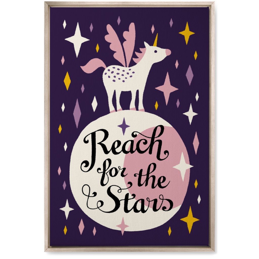 Unicorn Reach for the Stars - Pink & Purple Wall Art, Metallic, Single piece, Canvas, 20x30, Pink
