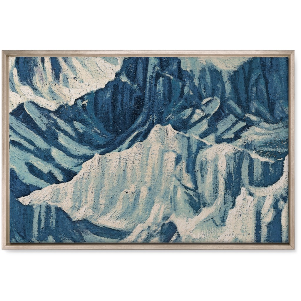 Vintage Snowy Mountains - Blue Wall Art, Metallic, Single piece, Canvas, 20x30, Blue