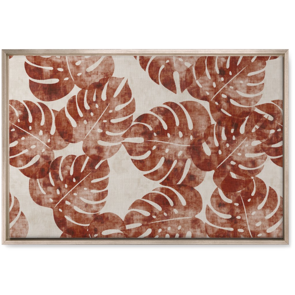 Monstera Leaves - Rust Wall Art, Metallic, Single piece, Canvas, 20x30, Brown, Brown