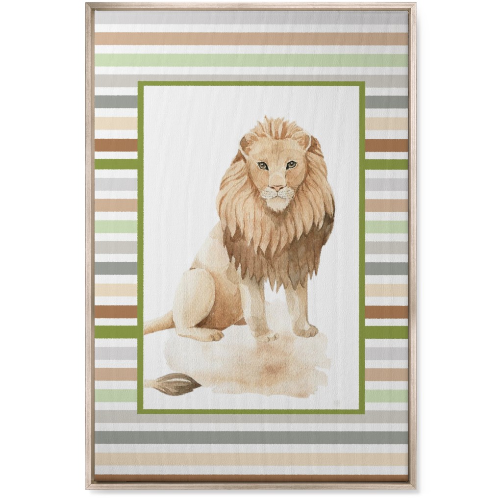 Jungle Safari Animals and Stripes - Lion Wall Art, Metallic, Single piece, Canvas, 24x36, Multicolor