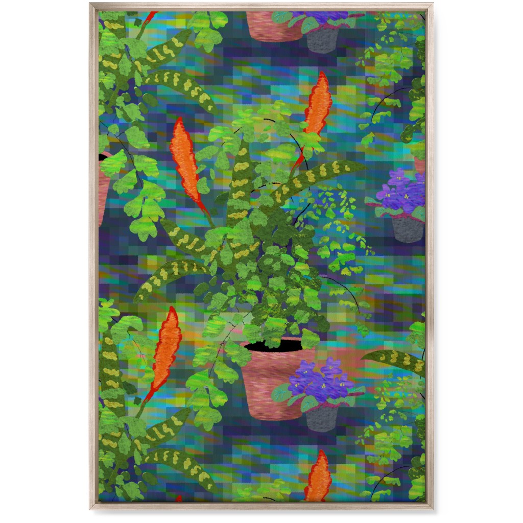 Impressionist Houseplants - Green Wall Art, Metallic, Single piece, Canvas, 24x36, Green, Classic Green