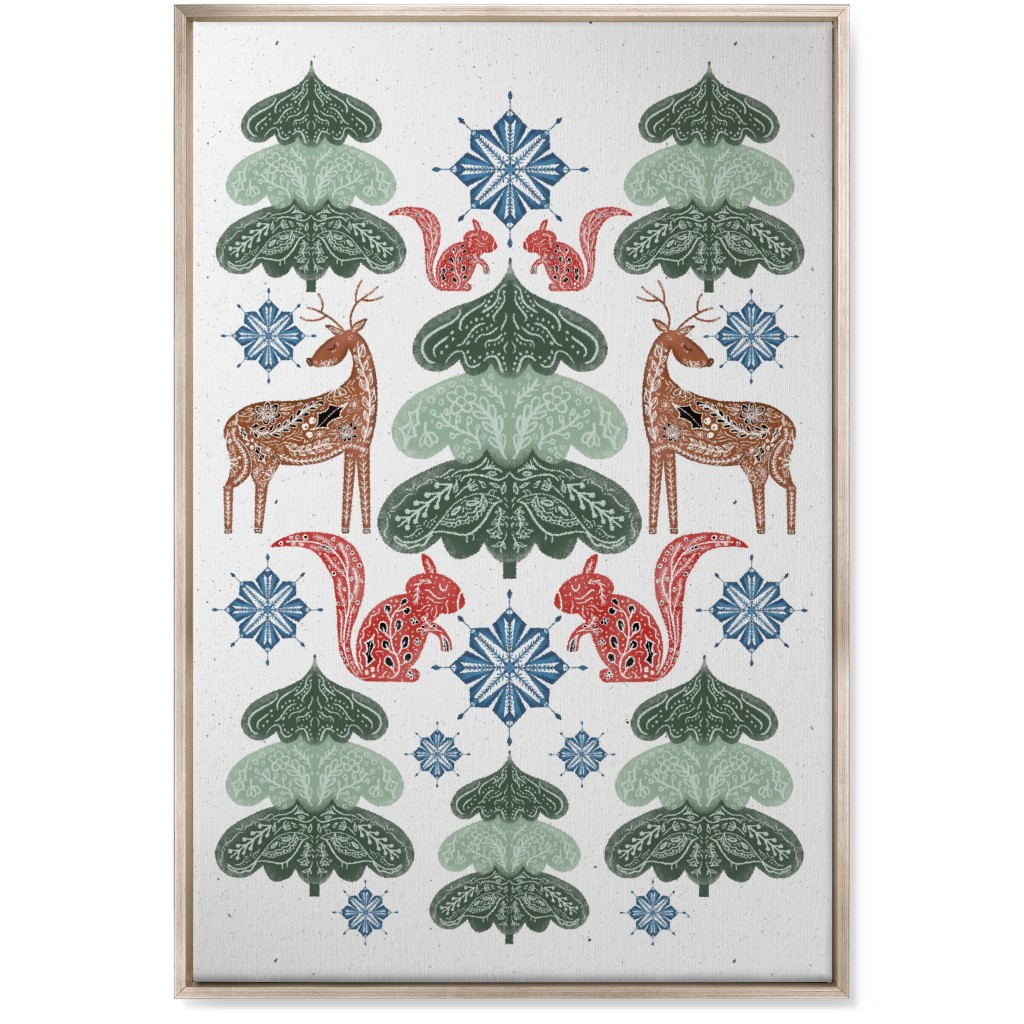 Scandi Woodland Forest & Animals - Green Wall Art, Metallic, Single piece, Canvas, 24x36, Green