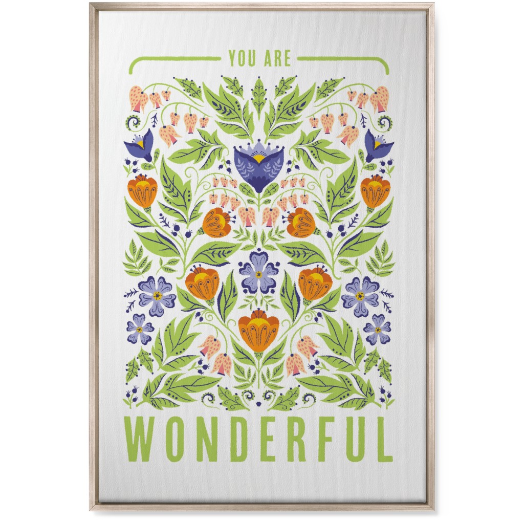 You Are Wonderful Floral - Green Wall Art, Metallic, Single piece, Canvas, 24x36, Green