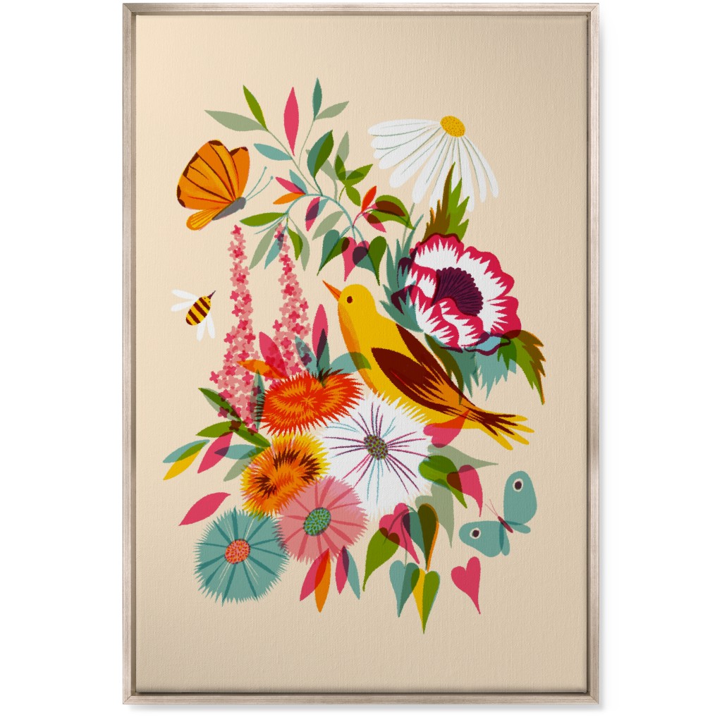 Florals With Pirol and Butterfly - Multi Wall Art, Metallic, Single piece, Canvas, 24x36, Multicolor