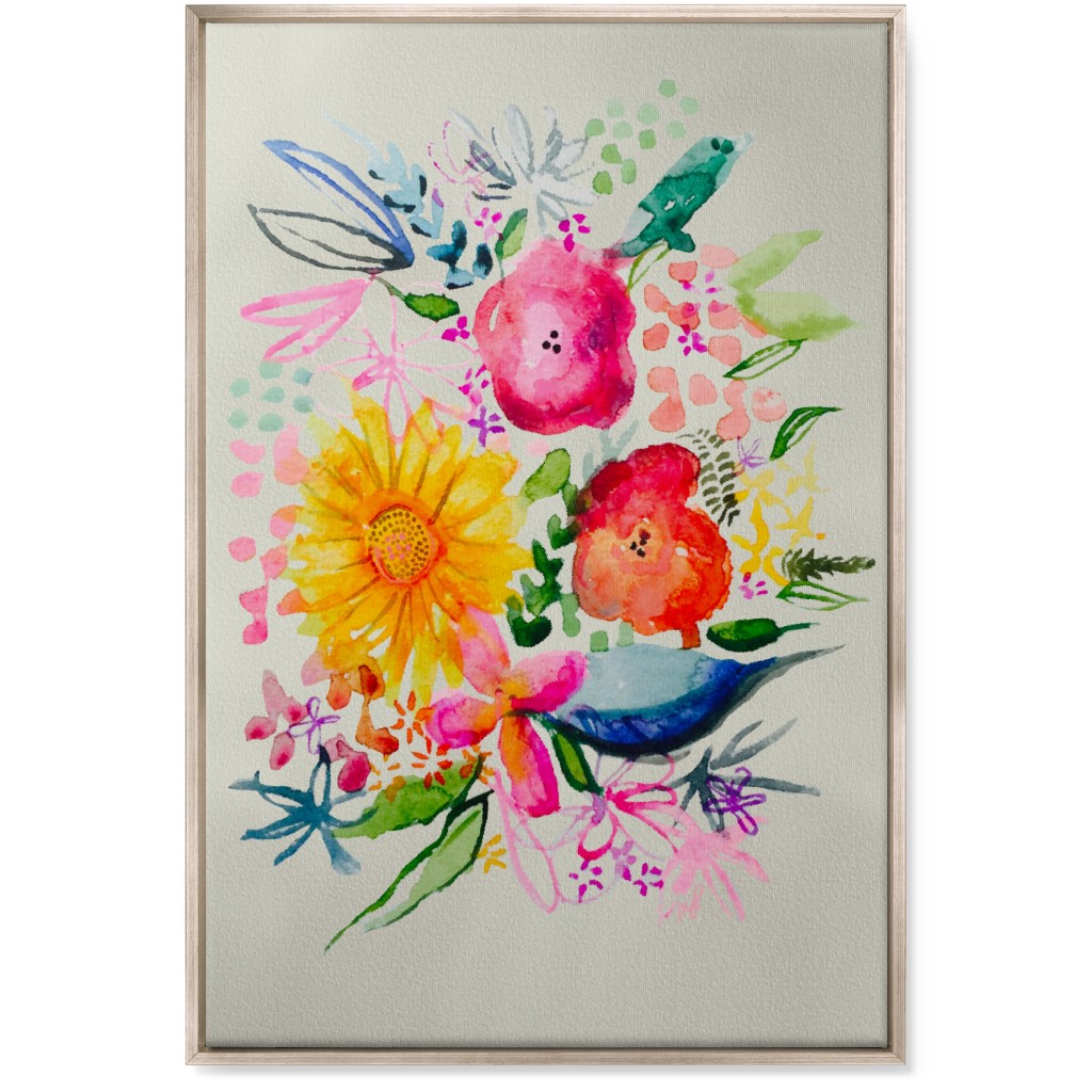 Summer Watercolor Floral Painting - Bright Wall Art, Metallic, Single piece, Canvas, 24x36, Multicolor