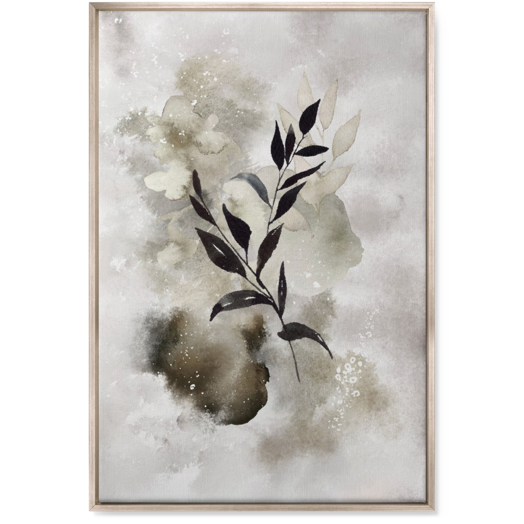 Watercolor Abstract Botanical Wall Art, Metallic, Single piece, Canvas, 24x36, Gray