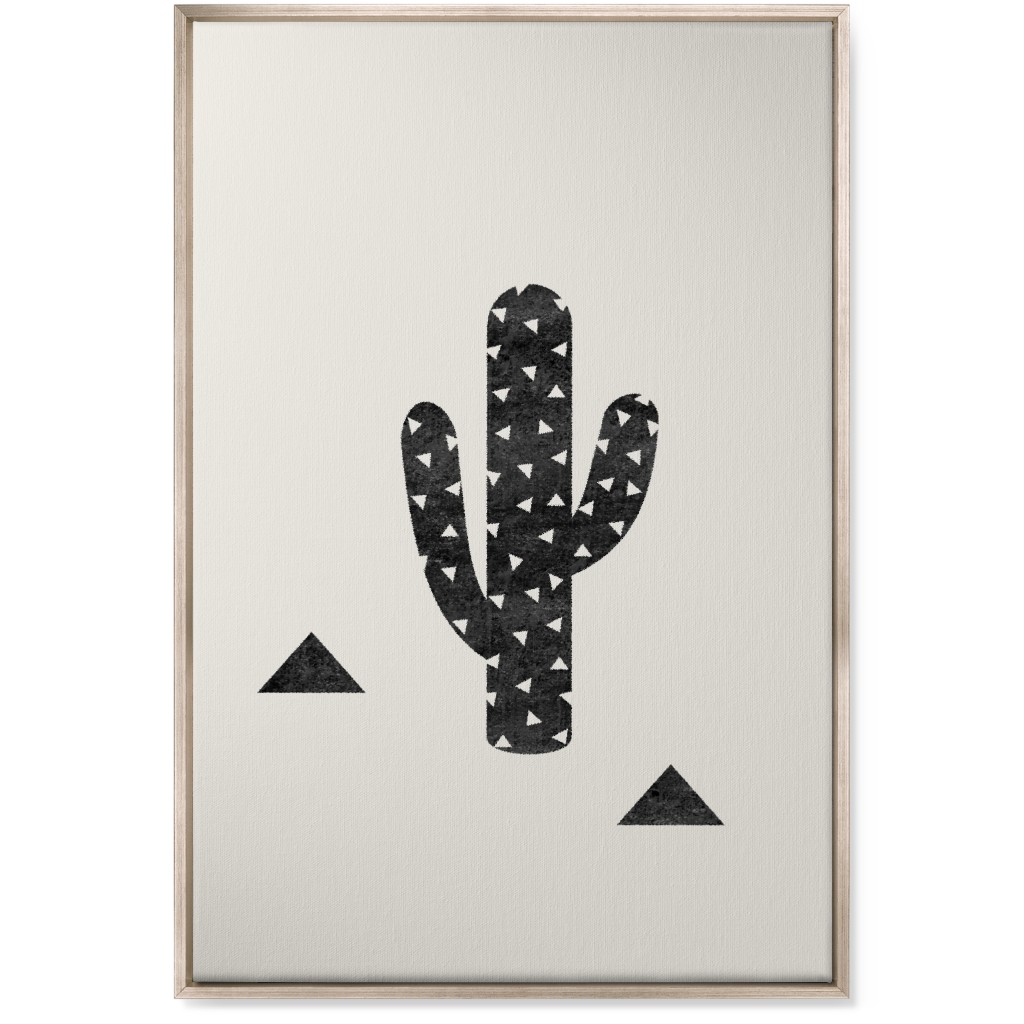 Cactus - Black and White Wall Art, Metallic, Single piece, Canvas, 24x36, Beige