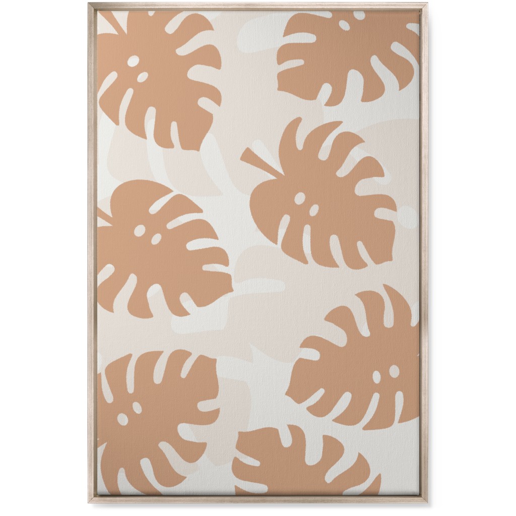 Monstera Leaves in Earth Tones Wall Art, Metallic, Single piece, Canvas, 24x36, Orange, Tan