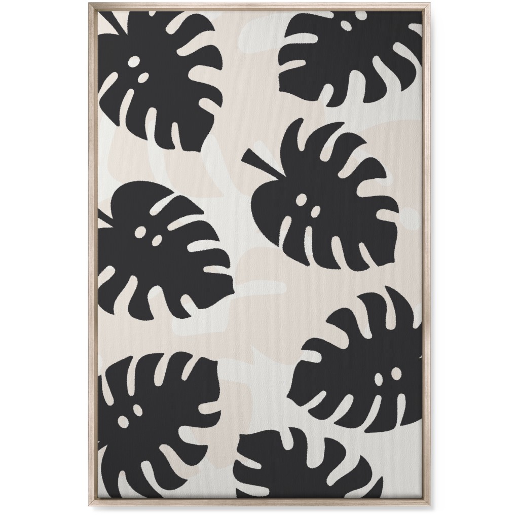 Monstera Leaves in Earth Tones Wall Art, Metallic, Single piece, Canvas, 24x36, Black