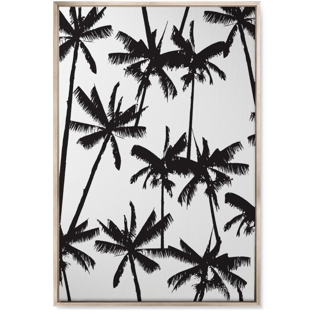 Aloha Palm Tree Silhouette - Black and White Wall Art, Metallic, Single piece, Canvas, 24x36, Black, Black