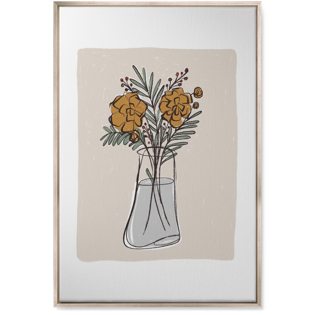Bouquet Study - Yellow on Beige Wall Art, Metallic, Single piece, Canvas, 24x36, Beige, Pearl