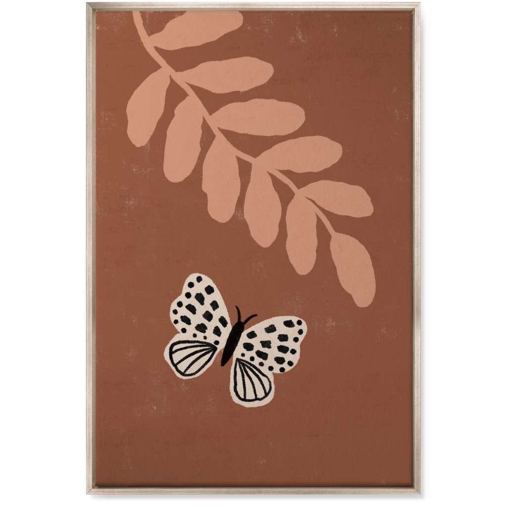 Butterfly and Leaves - Warm Wall Art, Metallic, Single piece, Canvas, 24x36, Brown, Brown