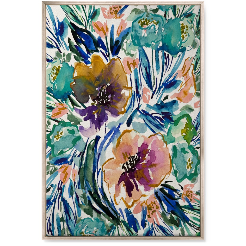 Purple and Blue Florals - Multi Wall Art, Metallic, Single piece, Canvas, 24x36, Multicolor
