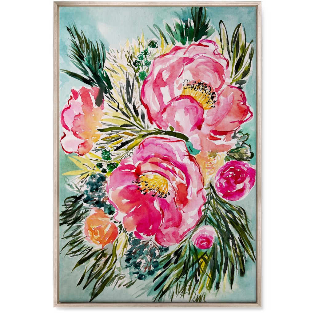 Aria Floral - Pink Wall Art, Metallic, Single piece, Canvas, 24x36, Pink